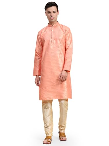 SKAVIJ Herren Indische Ethnischen Geknöpft Kurta Pyjama Set Orange L von SKAVIJ