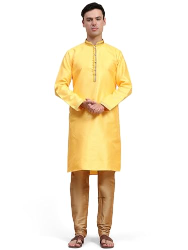 SKAVIJ Herren Indische Ethnischen Traditionell Kurta Pyjama Gold L von SKAVIJ