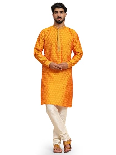 SKAVIJ Herren Indische Ethnischen Traditionell Kurta Pyjama Gold XL von SKAVIJ