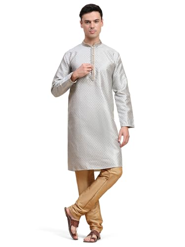 SKAVIJ Herren Indische Ethnischen Traditionell Kurta Pyjama Hellgrau L von SKAVIJ