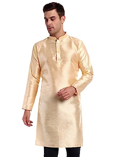 SKAVIJ Herren Indische Seide Tunika Kurta Ethnischen Verschleiß Lange Hemd Beige M von SKAVIJ