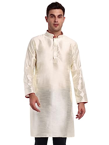 SKAVIJ Herren Indische Seide Tunika Kurta Ethnischen Verschleiß Lange Hemd - Nicht-Gerade Weiss M von SKAVIJ