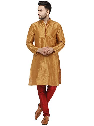 SKAVIJ Herren Indisches Kurta-Pyjama-Set Kunstseide Outfit lässig reguläre Passform (Braun, M) von SKAVIJ