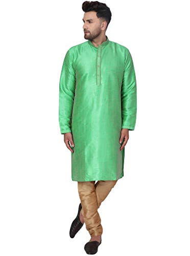 SKAVIJ Herren-Jacquard-Seide Kurta-Pyjama-Set Indischen Traditionellen Abnutzungskleid (L, Grün) von SKAVIJ