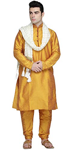 SKAVIJ Herren Kurta Churidar Schlafanzug mit Dupatta Kleid Set (Gold, L) von SKAVIJ