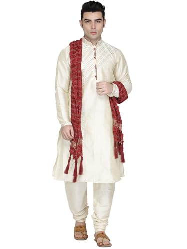 SKAVIJ Herren Kurta Churidar Schlafanzug mit Dupatta Kleid Set (Nicht-Gerade Weiss, M) von SKAVIJ