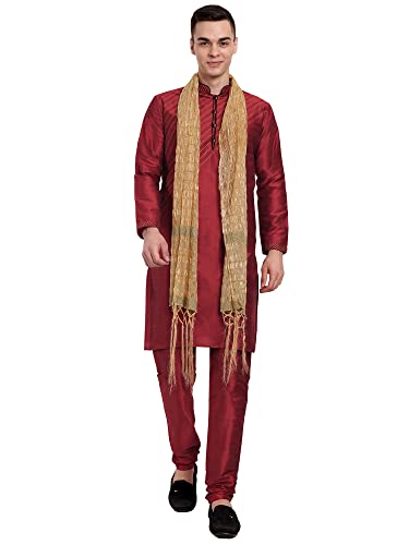 SKAVIJ Herren Kurta Churidar Schlafanzug mit Dupatta Kleid Set (Rot, M) von SKAVIJ