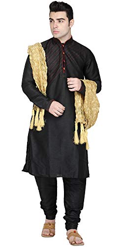 SKAVIJ Herren Kurta Churidar Schlafanzug mit Dupatta Kleid Set (Schwarz, M) von SKAVIJ