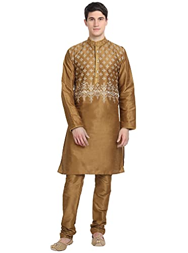 SKAVIJ Herren-Kurta-Pyjama-2-Teiliges Set Kunst Seide Gestick t Partei Zu Tragen Anzug (X-Large, Braun) von SKAVIJ