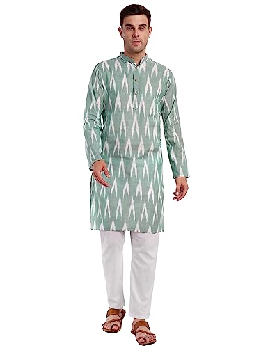 SKAVIJ Herren-Kurta-Pyjama-Set aus 100% Baumwolle, indisches Ethno-Henley-Hemd, lange Ärmel, Freizeithose, Yoga-Outfits (Olivgrün, Medium) von SKAVIJ