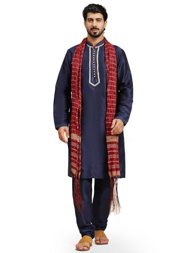 SKAVIJ Herren Kurta Pyjama und Stola Indische Ethnisch Outfit Set (Blau, M) von SKAVIJ