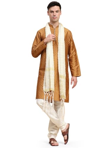 SKAVIJ Herren Traditionell Indische Kurta Pyjama Mit Dupatta Braun XL von SKAVIJ