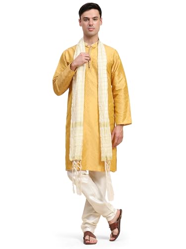 SKAVIJ Herren Traditionell Indische Kurta Pyjama Mit Dupatta Gold M von SKAVIJ