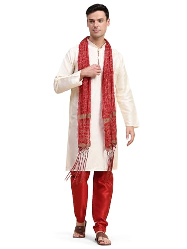 SKAVIJ Herren Traditionell Indische Kurta Pyjama Mit Dupatta Weiß XL von SKAVIJ
