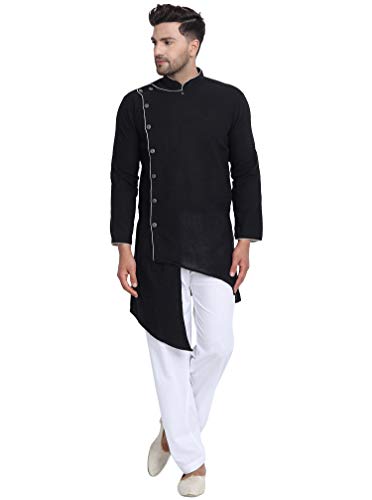 SKAVIJ Herren-Tunika Baumwolle Angrakha Kurta-Pyjama-Partykleid Set (S, schwarz) von SKAVIJ