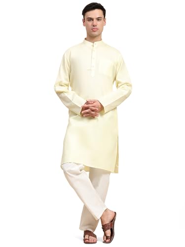 SKAVIJ Herren Tunika Baumwolle Sommer Kurta Pyjama Set Indisches Outfit (Beige, L) von SKAVIJ