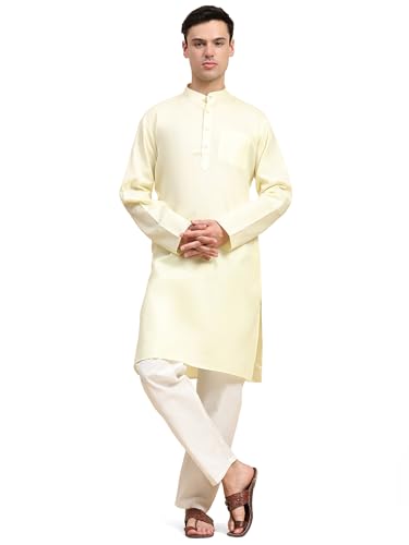 SKAVIJ Herren Tunika Baumwolle Sommer Kurta Pyjama Set Indisches Outfit (Beige, XL) von SKAVIJ