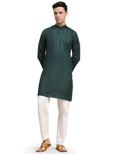 SKAVIJ Herren Tunika Baumwolle Sommer Kurta Pyjama Set Indisches Outfit (Grün, L) von SKAVIJ