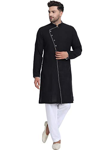 SKAVIJ Herren-Tunika Baumwolle seitliche Taste Kurta-Pyjama-Set Brautkleid (L, schwarz) von SKAVIJ