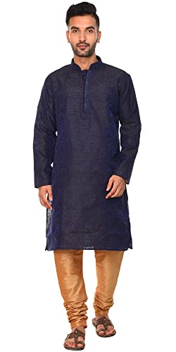 SKAVIJ Herren Tunika Indische Kurta Pajama Traditionelle Outfit Set (Blau, L) von SKAVIJ