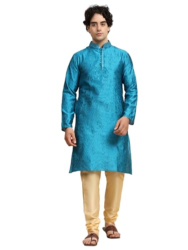 SKAVIJ Herren Tunika Indische Kurta Pajama Traditionelle Outfit Set (Türkis, XL) von SKAVIJ
