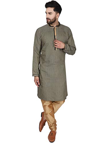 SKAVIJ Herren Tunika Jacquardseide Kurta Pyjama Set Party Kleid (M, Schwarz) von SKAVIJ