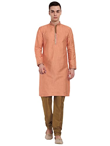 SKAVIJ Herren Tunika Jacquardseide Kurta Pyjama Set Party Kleid (S, Orange) von SKAVIJ