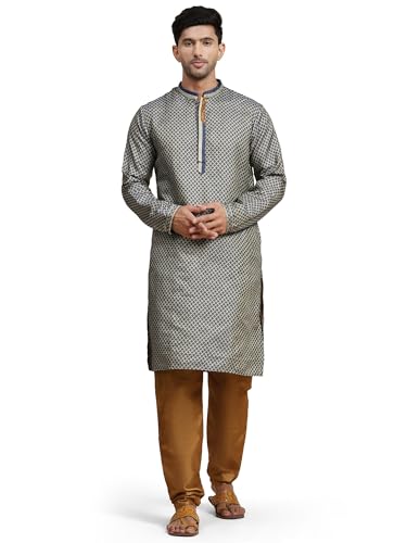 SKAVIJ Herren Tunika Jacquardseide Kurta Pyjama Set Party Kleid (XL, Blau) von SKAVIJ