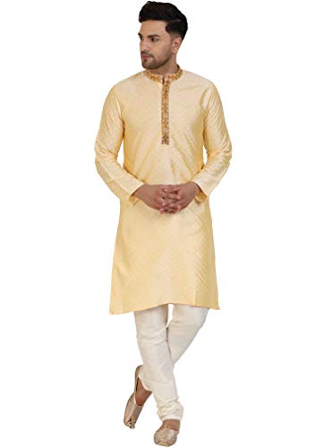 SKAVIJ Herren Tunika Kariert Kurta Pyjama Hochzeit Partei Kleid Set (Beige, M) von SKAVIJ