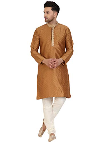SKAVIJ Herren Tunika Kariert Kurta Pyjama Hochzeit Partei Kleid Set (Braun, L) von SKAVIJ
