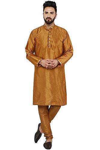 SKAVIJ Herren Tunika Kunst Seide Kurta-Pyjama-Set ethnisch indische Kleidung Anzug (Braun, L) von SKAVIJ