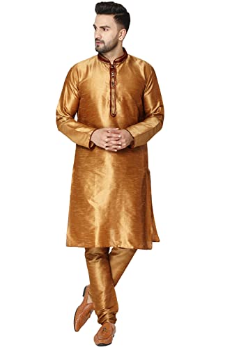 SKAVIJ Herren Tunika Kunstseide Kurta Pyjama Set indisches Ethno Kleid (Braun, M) von SKAVIJ
