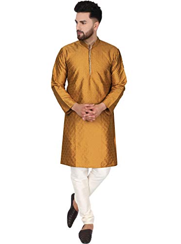 SKAVIJ Herren Tunika Kurta Pajama Kariert Party Kleid (Braun, S) von SKAVIJ