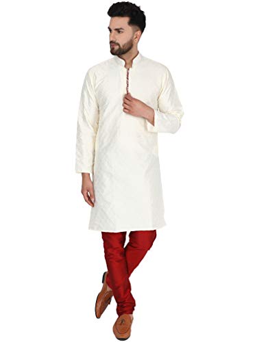 SKAVIJ Herren Tunika Kurta Pajama Kariert Party Kleid (Nicht-Gerade Weiss, L) von SKAVIJ