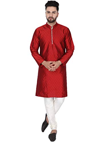 SKAVIJ Herren Tunika Kurta Pajama Kariert Party Kleid (Rot, L) von SKAVIJ