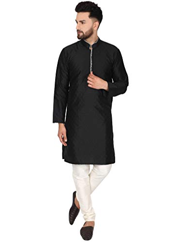 SKAVIJ Herren Tunika Kurta Pajama Kariert Party Kleid (Schwarz, L) von SKAVIJ