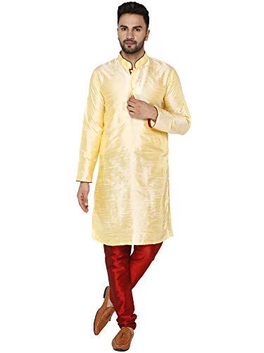 SKAVIJ Herren Tunika Kurta Pajama Set Indisch Party Tragen Outfit (Beige, XL) von SKAVIJ