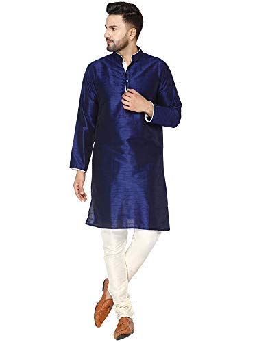 SKAVIJ Herren Tunika Kurta Pajama Set Indisch Party Tragen Outfit (Blau, XL) von SKAVIJ