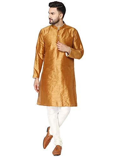 SKAVIJ Herren Tunika Kurta Pajama Set Indisch Party Tragen Outfit (Braun, XL) von SKAVIJ