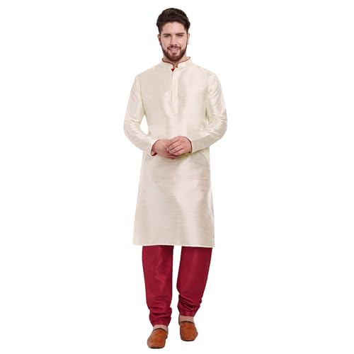 SKAVIJ Herren Tunika Kurta Pajama Set Indisch Party Tragen Outfit (Nicht-Gerade Weiss, S) von SKAVIJ