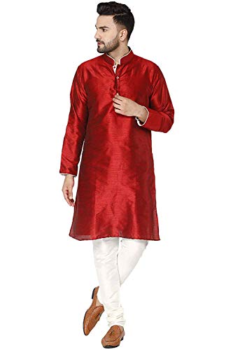 SKAVIJ Herren Tunika Kurta Pajama Set Indisch Party Tragen Outfit (Rot, L) von SKAVIJ