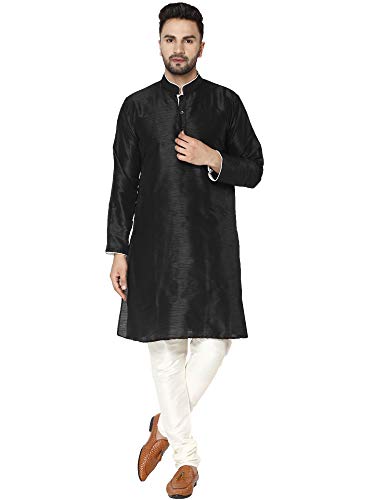 SKAVIJ Herren Tunika Kurta Pajama Set Indisch Party Tragen Outfit (Schwarz, L) von SKAVIJ