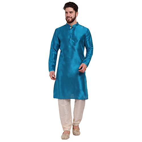 SKAVIJ Herren Tunika Kurta Pajama Set Indisch Party Tragen Outfit (Türkis, M) von SKAVIJ