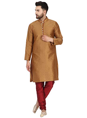 SKAVIJ Herren Tunika Kurta Pyjama Kariert Party Bekleidung Kleid (Braun, XL) von SKAVIJ