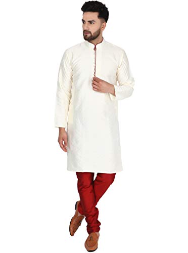 SKAVIJ Herren Tunika Kurta Pyjama Kariert Party Bekleidung Kleid (Nicht-gerade Weiss, M) von SKAVIJ