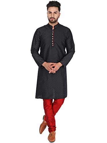 SKAVIJ Herren Tunika Kurta Pyjama Kariert Party Bekleidung Kleid (Schwarz, L) von SKAVIJ