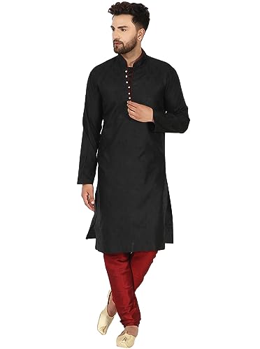 SKAVIJ Herren Tunika Kurta Pyjama Set Normale Passform Kleid (Schwarz, XL) von SKAVIJ