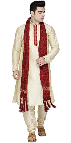 SKAVIJ Herren Tunika Kurta Pyjama und Stola Party Kleid (Beige, L) von SKAVIJ