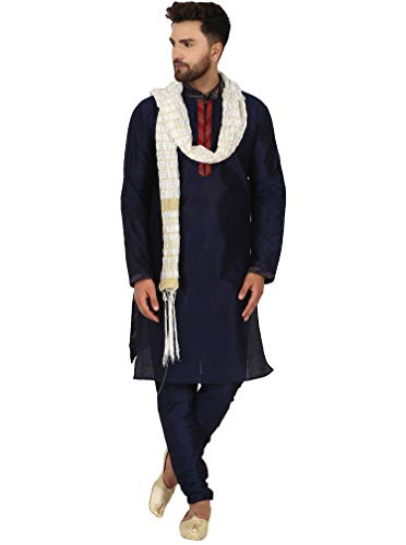 SKAVIJ Herren Tunika Kurta Pyjama und Stola Party Kleid (Blau, XL) von SKAVIJ