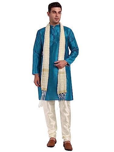 SKAVIJ Herren synthetische indische ethnische Kleidung Kurta Pyjama Schal Anzug Festival Saison Partykleid Set (Türkis, X-Large) von SKAVIJ